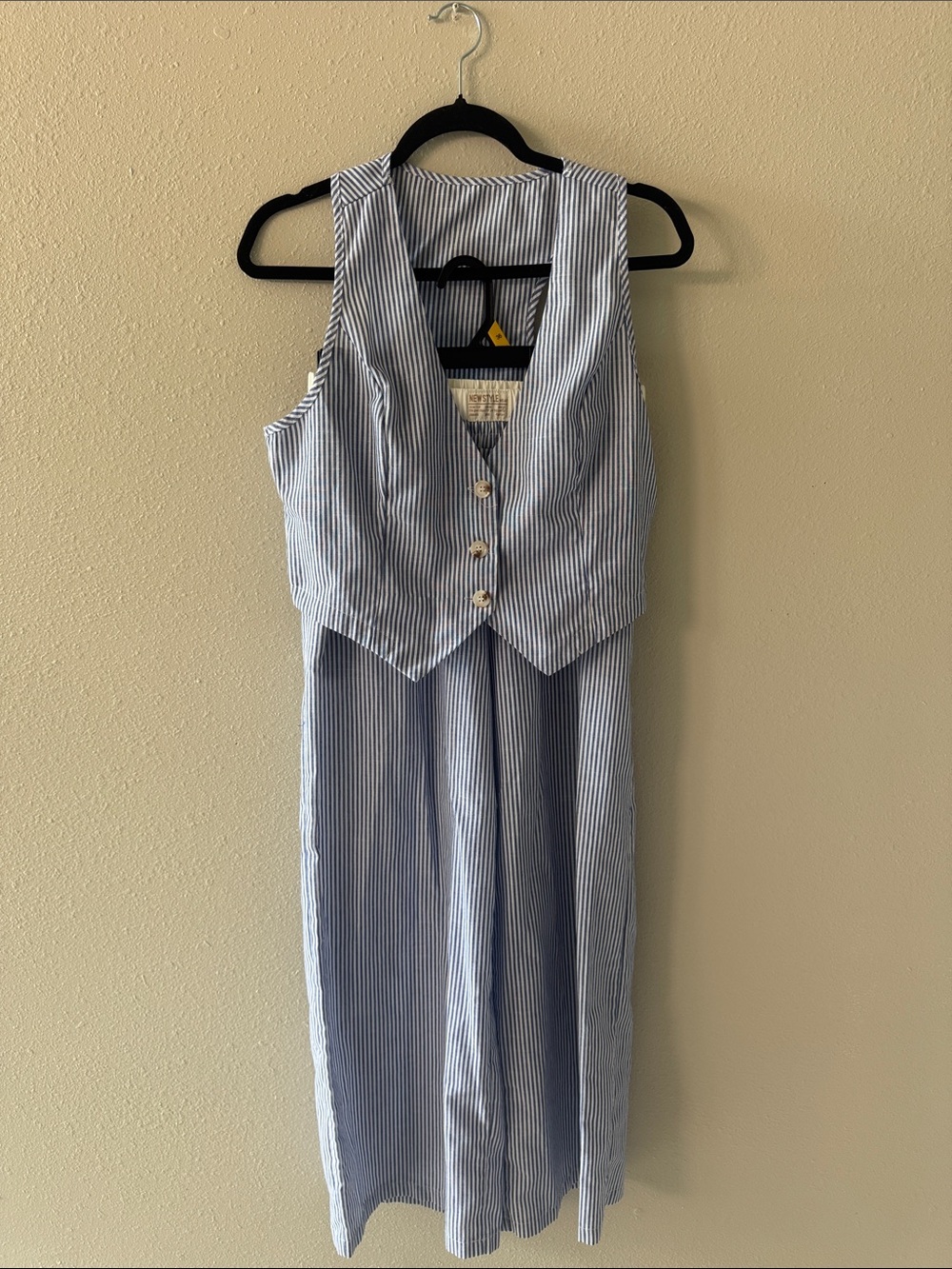Blue and White Striped Maxi Dress with Vest Detail